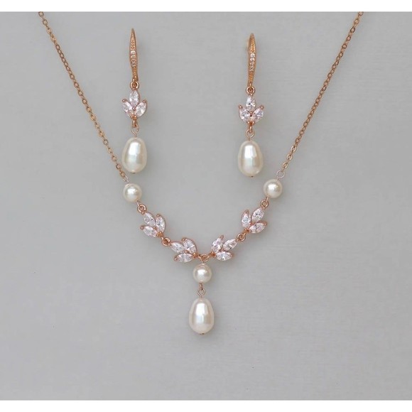 Jewelry - 14K Gold Plated Freshwater Shell Pearl Necklace and Earrings Set